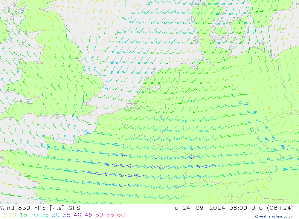 Wind 850 hPa GFS Di 24.09.2024 06 UTC