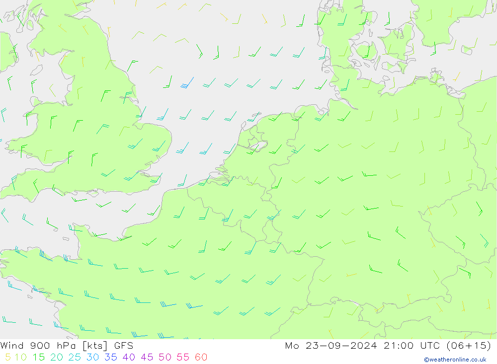 Vent 900 hPa GFS lun 23.09.2024 21 UTC