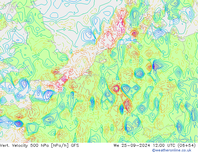 Vert. Velocity 500 hPa GFS śro. 25.09.2024 12 UTC