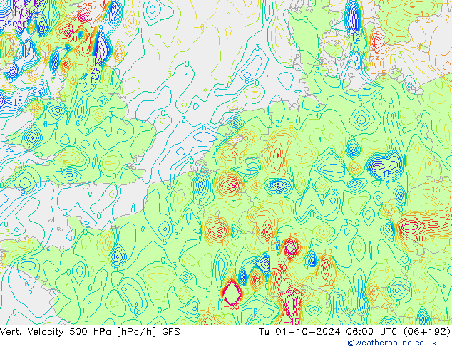 500 hPa Dikey Hız GFS Sa 01.10.2024 06 UTC