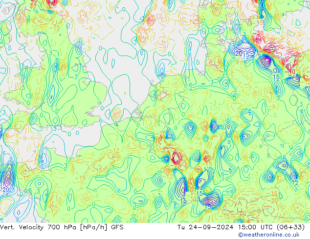 Vert. Velocity 700 hPa GFS Tu 24.09.2024 15 UTC