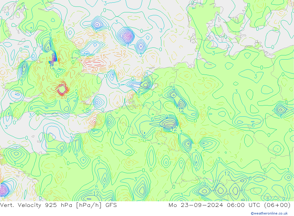 925 hPa Dikey Hız GFS Pzt 23.09.2024 06 UTC