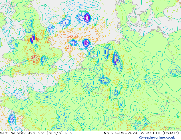 Vert. Velocity 925 hPa GFS Mo 23.09.2024 09 UTC