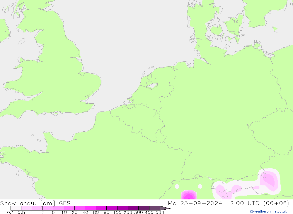 Totale sneeuw GFS ma 23.09.2024 12 UTC