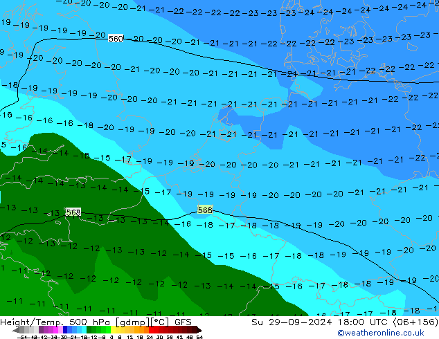 Z500/Regen(+SLP)/Z850 GFS zo 29.09.2024 18 UTC