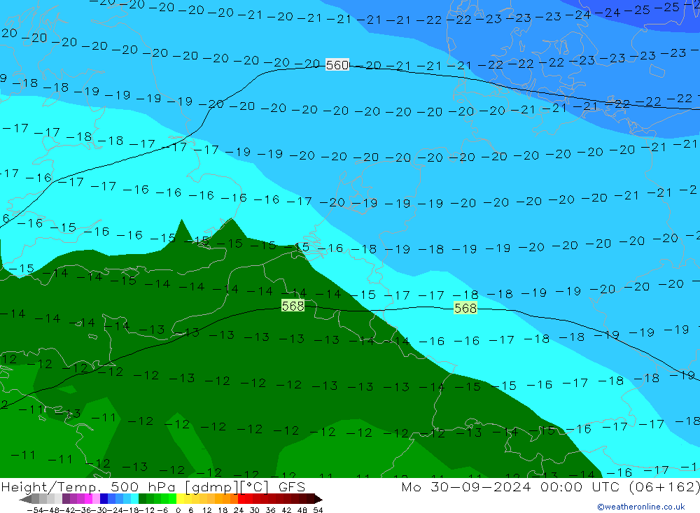 Height/Temp. 500 hPa GFS Po 30.09.2024 00 UTC