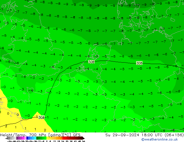 Height/Temp. 700 hPa GFS Su 29.09.2024 18 UTC