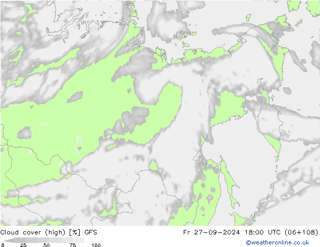 Cloud cover (high) GFS Fr 27.09.2024 18 UTC