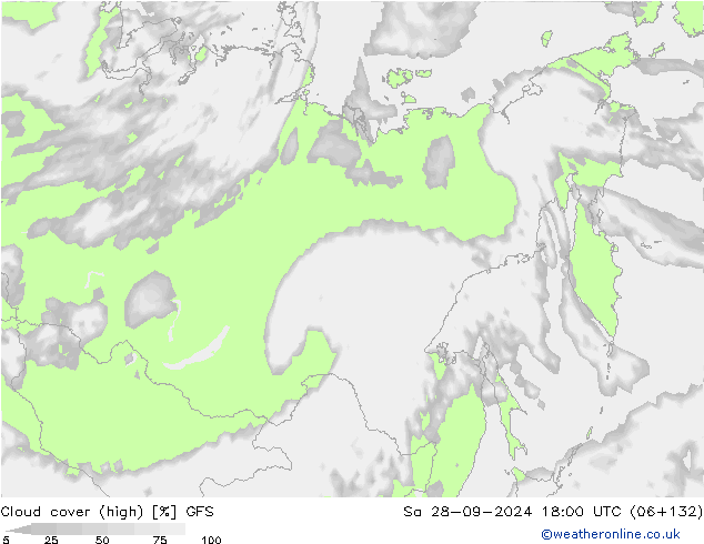 Cloud cover (high) GFS Sa 28.09.2024 18 UTC