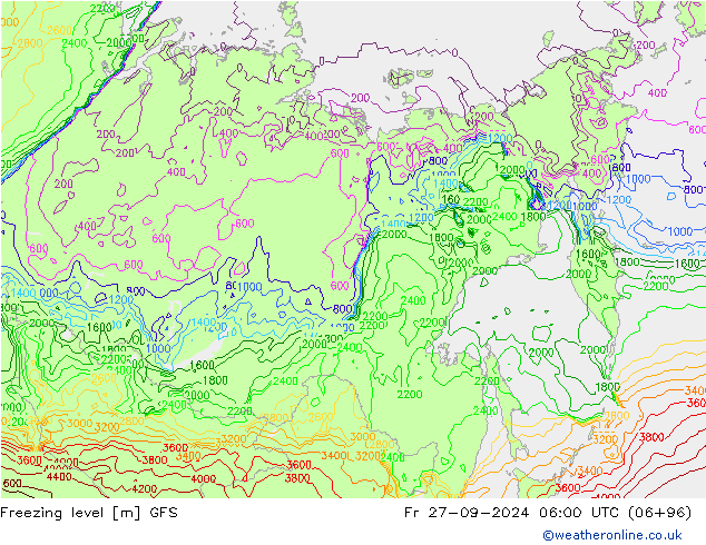 Freezing level GFS пт 27.09.2024 06 UTC