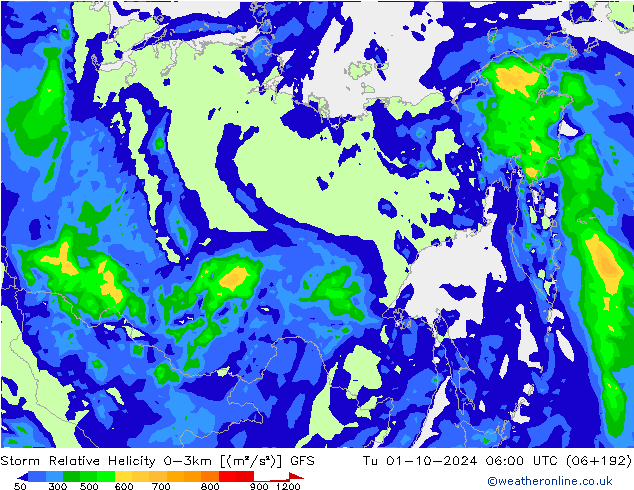 Storm Relative Helicity GFS Ter 01.10.2024 06 UTC