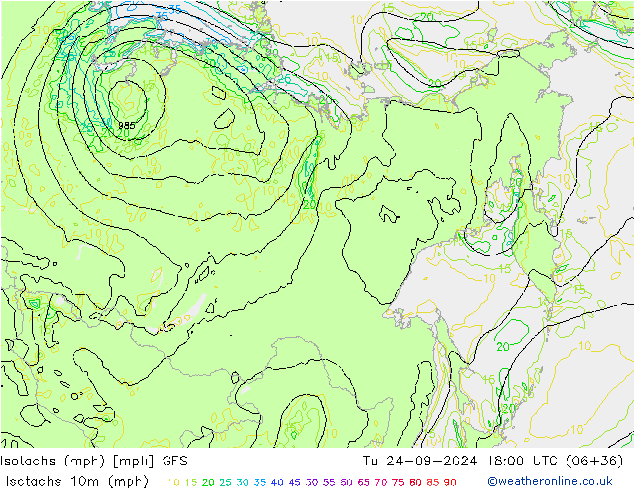 Isotaca (mph) GFS mar 24.09.2024 18 UTC