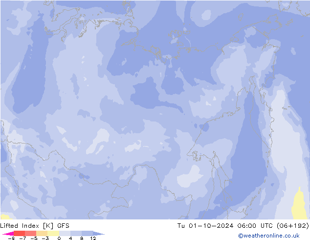 Lifted Index GFS Tu 01.10.2024 06 UTC