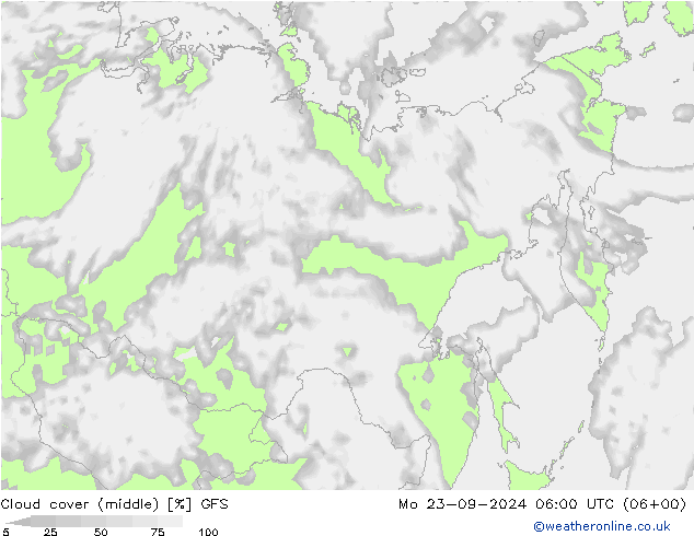 Cloud cover (middle) GFS Mo 23.09.2024 06 UTC