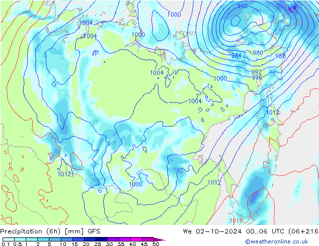 Z500/Rain (+SLP)/Z850 GFS mié 02.10.2024 06 UTC