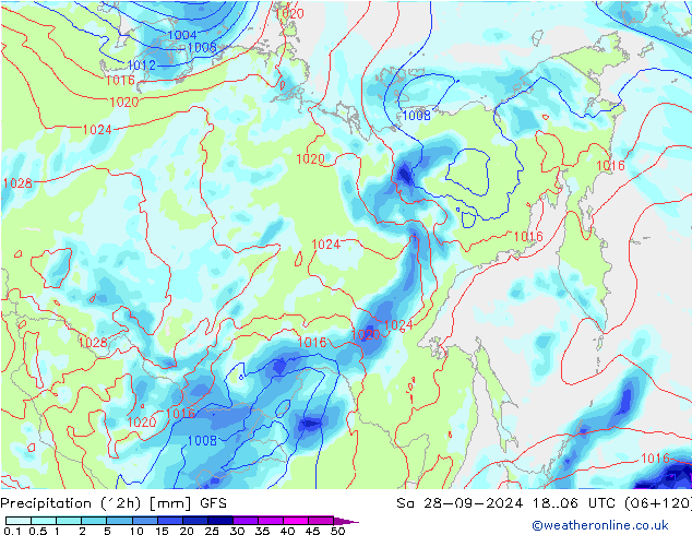 Precipitation (12h) GFS Sa 28.09.2024 06 UTC