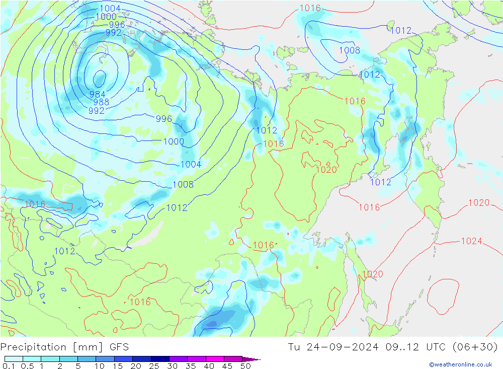 Precipitation GFS Tu 24.09.2024 12 UTC