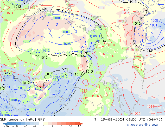 SLP tendency GFS Th 26.09.2024 06 UTC