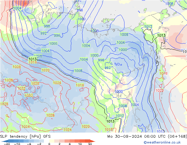 SLP tendency GFS Mo 30.09.2024 06 UTC