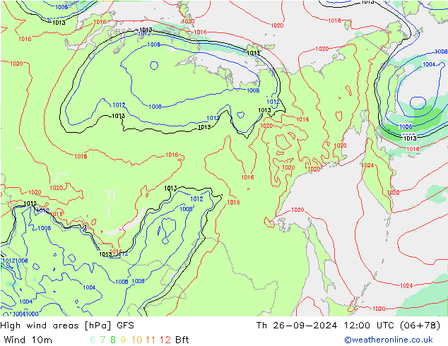 High wind areas GFS  26.09.2024 12 UTC