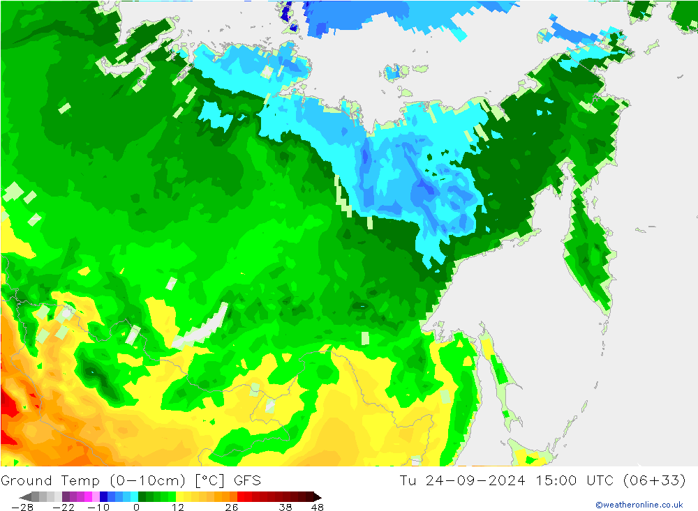 температура от 0-10 см GFS вт 24.09.2024 15 UTC