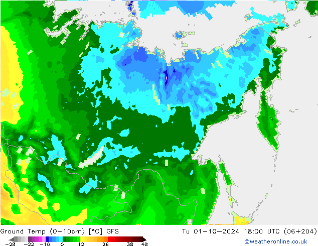 Temp. al suolo (0-10cm) GFS mar 01.10.2024 18 UTC