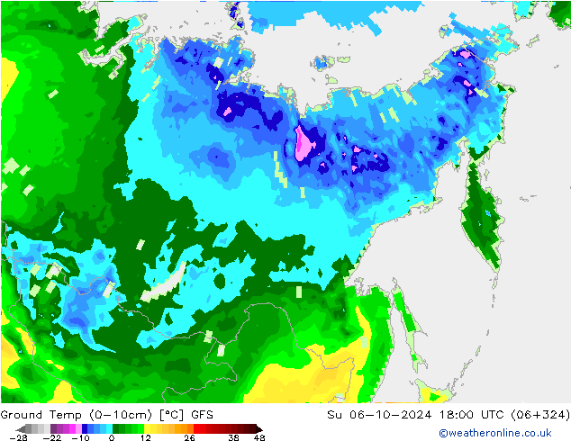 Topraküstü en düşük Sıc. GFS Paz 06.10.2024 18 UTC