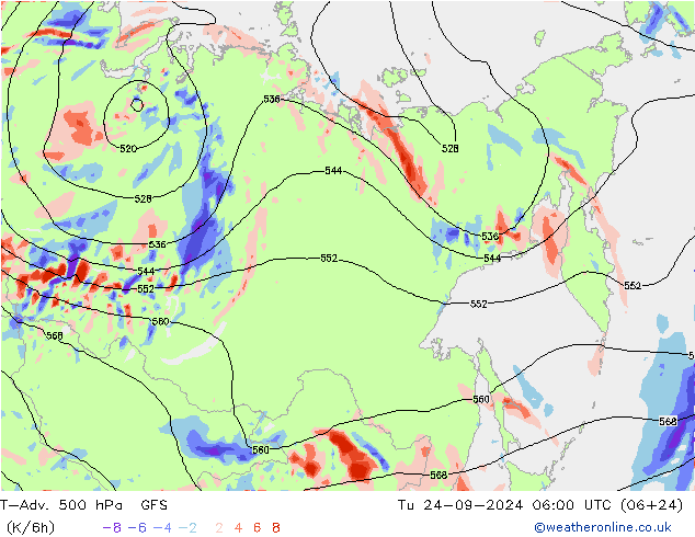 T-Adv. 500 hPa GFS di 24.09.2024 06 UTC