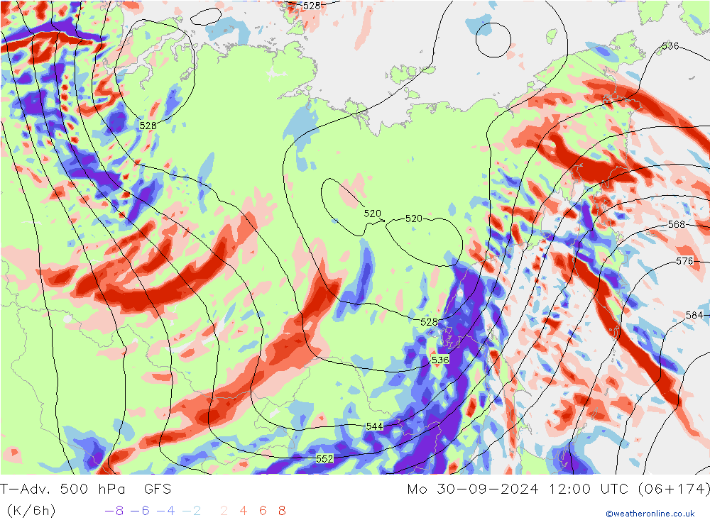 T-Adv. 500 hPa GFS Mo 30.09.2024 12 UTC