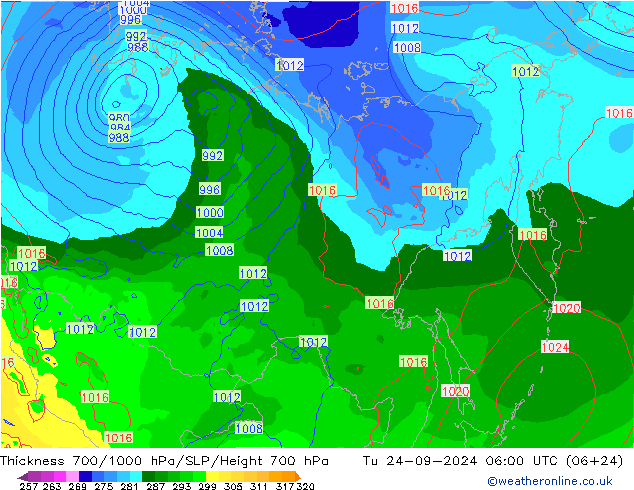 Thck 700-1000 hPa GFS Tu 24.09.2024 06 UTC