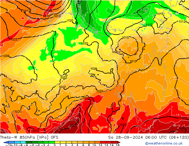 Theta-W 850hPa GFS sam 28.09.2024 06 UTC