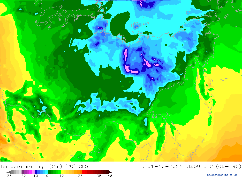 Temperatura máx. (2m) GFS mar 01.10.2024 06 UTC