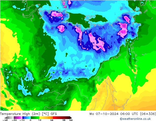 Temperature High (2m) GFS Mo 07.10.2024 06 UTC