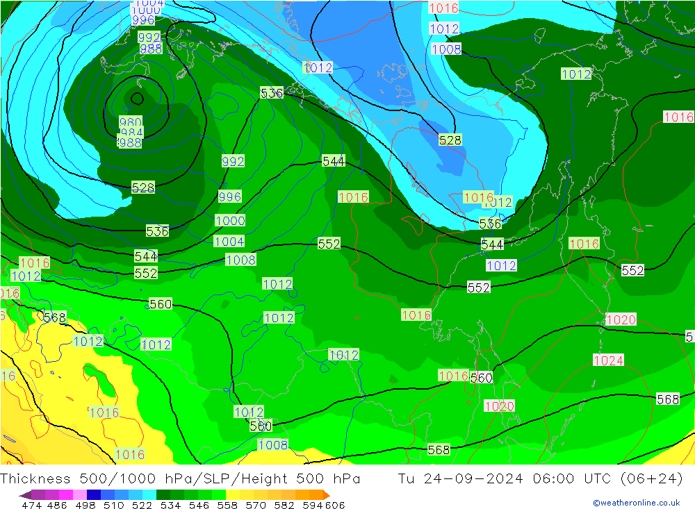 Thck 500-1000hPa GFS Tu 24.09.2024 06 UTC