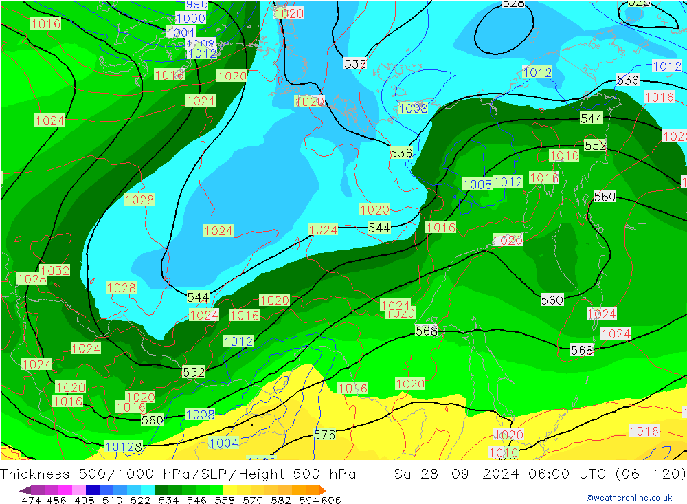 Thck 500-1000hPa GFS So 28.09.2024 06 UTC