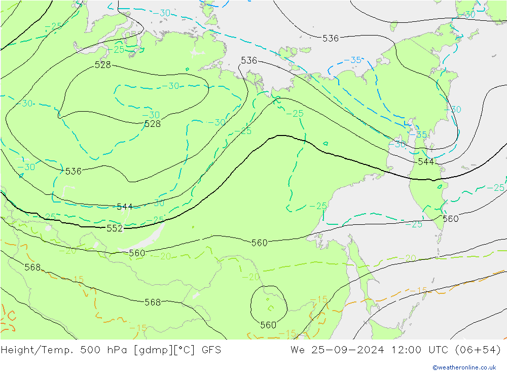 Géop./Temp. 500 hPa GFS mer 25.09.2024 12 UTC