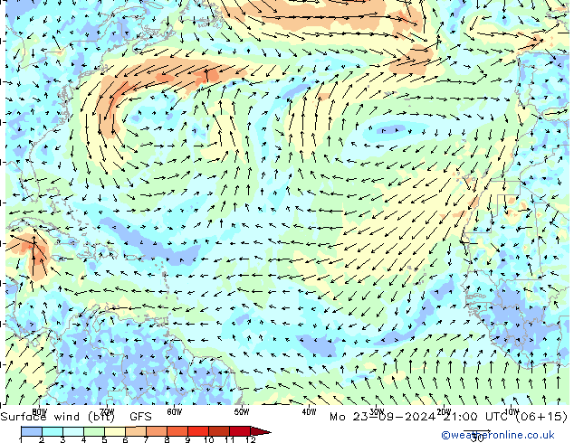  10 m (bft) GFS  23.09.2024 21 UTC