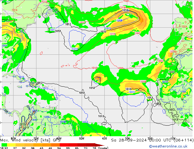 Max. wind velocity GFS Sa 28.09.2024 00 UTC