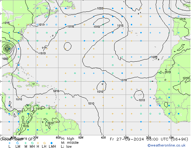 Cloud layer GFS ven 27.09.2024 06 UTC