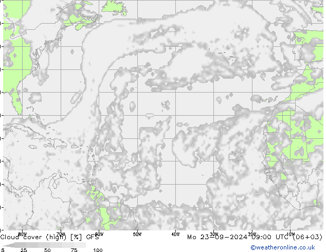 Bewolking (Hoog) GFS ma 23.09.2024 09 UTC