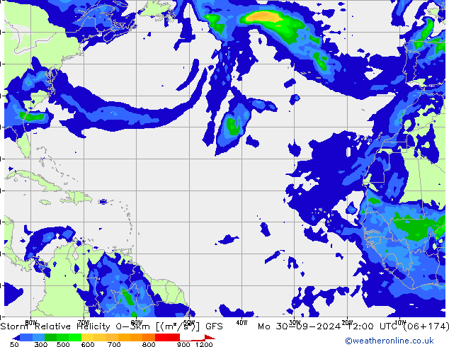 Storm Relative Helicity GFS Mo 30.09.2024 12 UTC