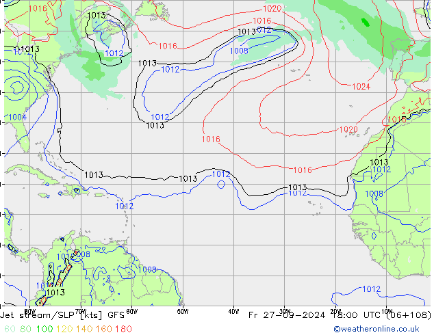 Jet stream/SLP GFS Fr 27.09.2024 18 UTC