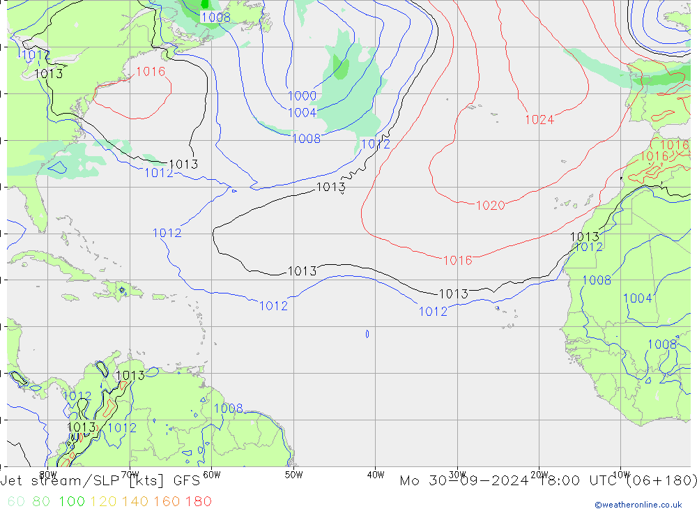 Jet stream/SLP GFS Mo 30.09.2024 18 UTC