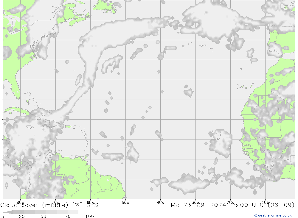 oblačnosti uprostřed GFS Po 23.09.2024 15 UTC