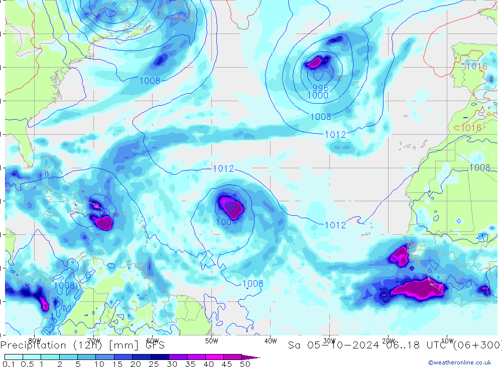 Precipitation (12h) GFS Sa 05.10.2024 18 UTC