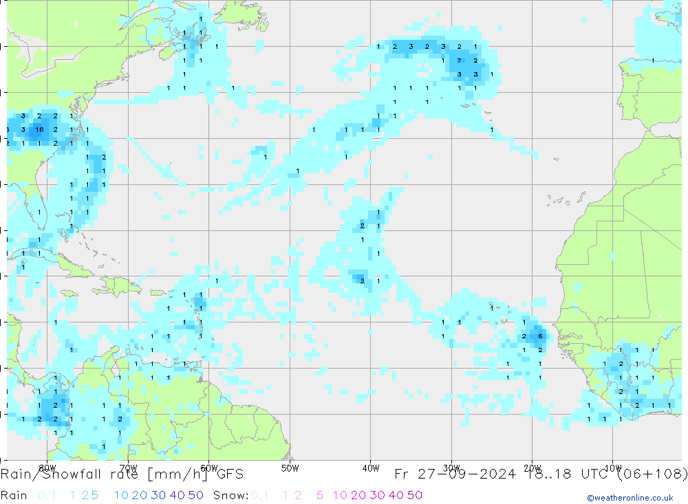 Rain/Snowfall rate GFS пт 27.09.2024 18 UTC