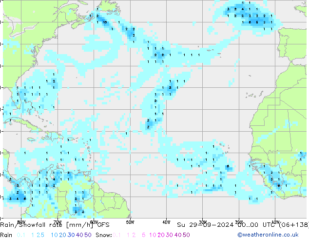 Rain/Snowfall rate GFS Su 29.09.2024 00 UTC