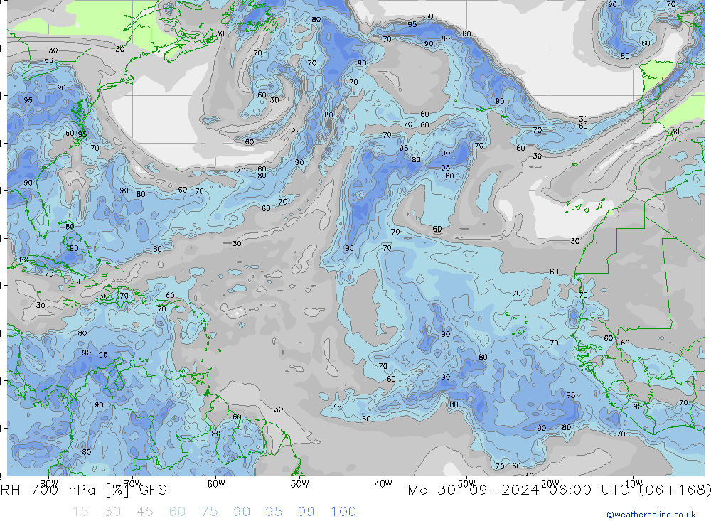 RH 700 hPa GFS Seg 30.09.2024 06 UTC