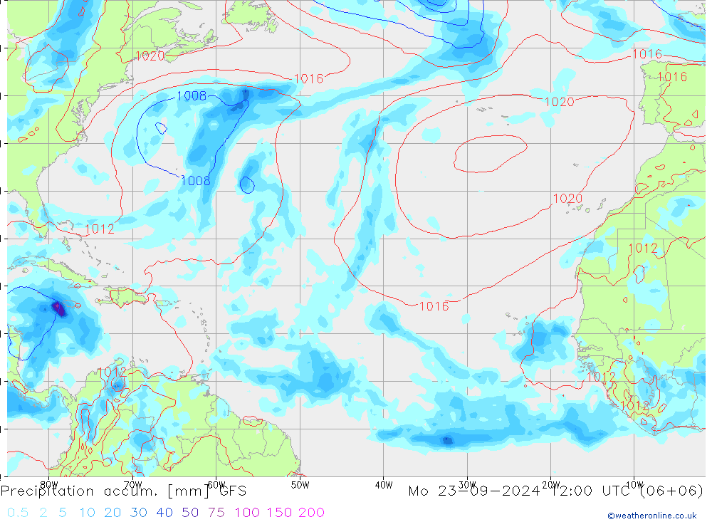 Precipitation accum. GFS  23.09.2024 12 UTC