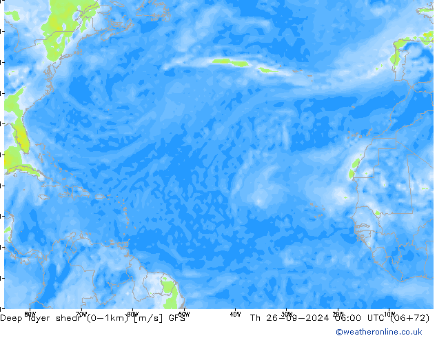 Deep layer shear (0-1km) GFS чт 26.09.2024 06 UTC